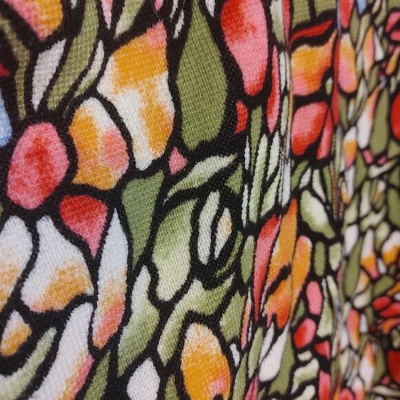 Talbots Size Medium Cotton Zipper Stained Glass Sweater Abstract Floral Print - Picture 9 of 9